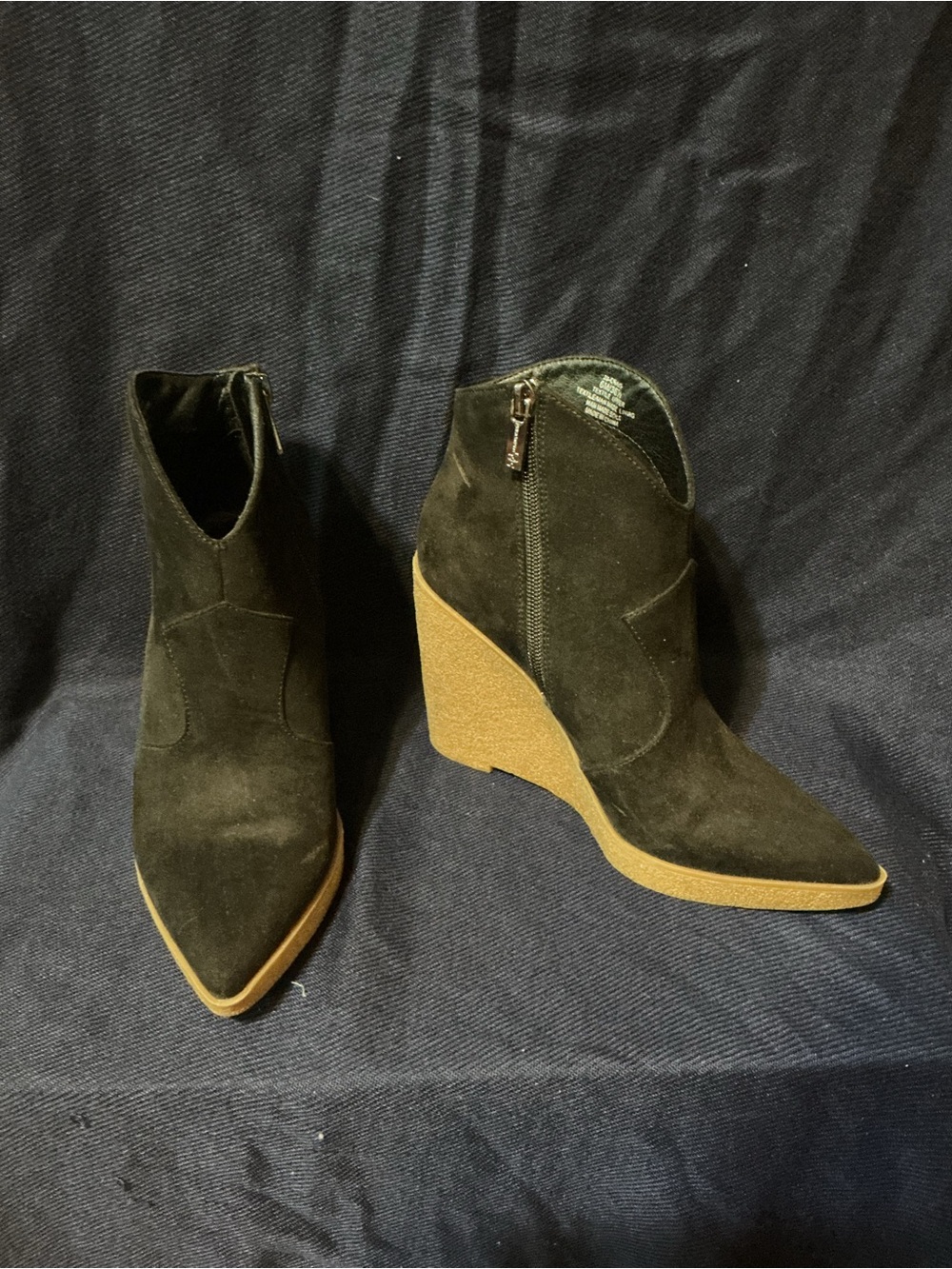 Jessica Simpson Black Suede Wedge Ankle Boots with Tan Wedge